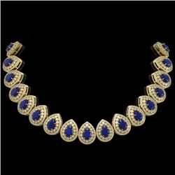 121.42 ctw Sapphire & Diamond Necklace 14K Yellow Gold - REF-3331M5F - SKU:43234