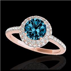 1.60 ctw SI Fancy Blue Diamond Solitaire Halo Ring 10K Rose Gold - REF-126A8V - SKU:33676