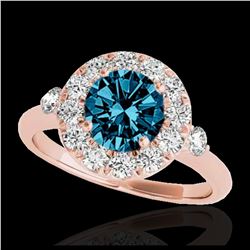 1.50 ctw SI Fancy Blue Diamond Solitaire Halo Ring 10K Rose Gold - REF-129R5K - SKU:33460