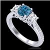 Image 1 : 1.67 ctw Intense Blue Diamond Art Deco 3 Stone Ring 18K White Gold - REF-200V2Y - SKU:37810