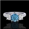 Image 2 : 1.67 ctw Intense Blue Diamond Art Deco 3 Stone Ring 18K White Gold - REF-200V2Y - SKU:37810