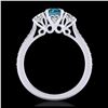 Image 3 : 1.67 ctw Intense Blue Diamond Art Deco 3 Stone Ring 18K White Gold - REF-200V2Y - SKU:37810