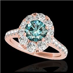 2 ctw SI Blue Diamond Solitaire Halo Ring 10K Rose Gold - REF-158H2M - SKU:34084