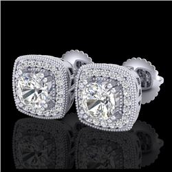 1.25 ctw VS/SI Cushion Diamond Art Deco Stud Earrings 18K White Gold - REF-178A2V - SKU:37034