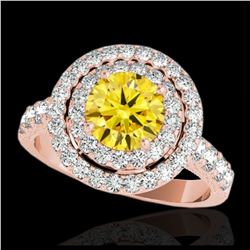 3 ctw SI/I Fancy Intense Yellow Diamond Halo Ring 10K Rose Gold - REF-291W2H - SKU:34228