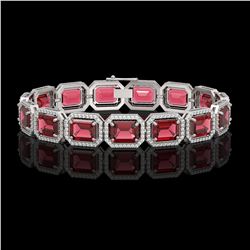36.51 ctw Tourmaline & Diamond Halo Bracelet 10K White Gold - REF-1181H8M - SKU:41540