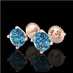 2 ctw Fancy Intense Blue Diamond Art Deco Earrings 18K Rose Gold - REF-272K7W - SKU:38245