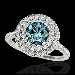 1.50 ctw SI Fancy Blue Diamond Solitaire Halo Ring 10K White Gold - REF-122M7F - SKU:33356