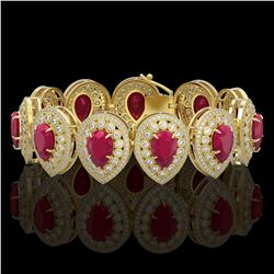 56.04 ctw Ruby & Diamond Bracelet 14K Yellow Gold - REF-1520Y7X - SKU:43258