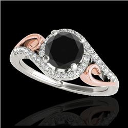 1.25 ctw VS Black Diamond Solitaire Halo Ring 10K White & Rose Gold - REF-42R7K - SKU:34172
