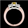 Image 2 : 2 ctw SI/I Fancy Intense Yellow Diamond 3 Stone Ring 10K Rose Gold - REF-262W4H - SKU:35447