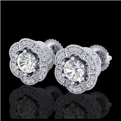 1.51 ctw VS/SI Diamond Solitaire Art Deco Stud Earrings 18K White Gold - REF-263M6F - SKU:37106