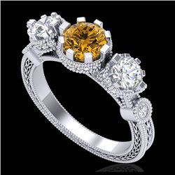 1.75 ctw Intense Fancy Yellow Diamond Art Deco Ring 18K White Gold - REF-227X3R - SKU:37882