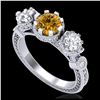 1.75 ctw Intense Fancy Yellow Diamond Art Deco Ring 18K White Gold - REF-227X3R - SKU:37882