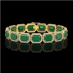 38.61 ctw Emerald & Diamond Halo Bracelet 10K Yellow Gold - REF-456N5A - SKU:41524