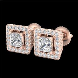 2.25 ctw Princess VS/SI Diamond Stud Earrings 18K Rose Gold - REF-272R7K - SKU:37170