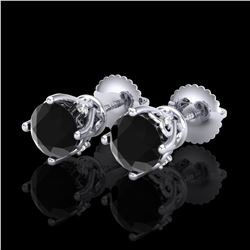1.26 ctw Fancy Black Diamond Art Deco Stud Earrings 18K White Gold - REF-67A3V - SKU:37786