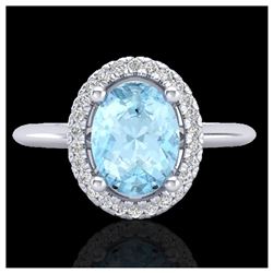 1.50 ctw Aquamarine & VS/SI Diamond Ring Halo 18K White Gold - REF-54H2M - SKU:21001