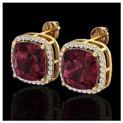 12 ctw Garnet & Halo VS/SI Diamond Earrings 18K Yellow Gold - REF-88R2K - SKU:23065