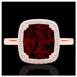 3 ctw Garnet & VS/SI Diamond Ring 14K Rose Gold - REF-43Y6X - SKU:22844
