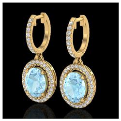 3.25 ctw Aquamarine & VS/SI Diamond Earrings 18K Yellow Gold - REF-111R3K - SKU:20312