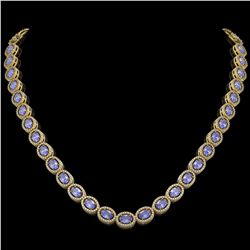 31.96 ctw Tanzanite & Diamond Halo Necklace 10K Yellow Gold - REF-672H7M - SKU:40411