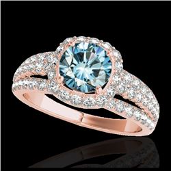 2 ctw SI Blue Diamond Solitaire Halo Ring 10K Rose Gold - REF-135M2F - SKU:34004