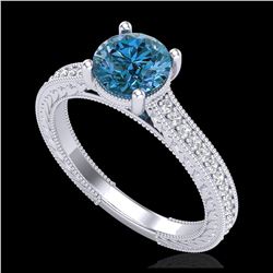 1.45 ctw Fancy Intense Blue Diamond Art Deco Ring 18K White Gold - REF-178F2N - SKU:37754