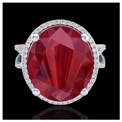 12 ctw Ruby & VS/SI Diamond Ring 18K White Gold - REF-143F6N - SKU:20965
