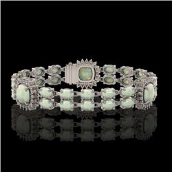 16.55 ctw Opal & Diamond Bracelet 14K White Gold - REF-286K2W - SKU:44753