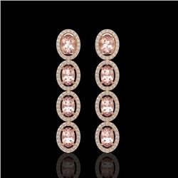 6.09 ctw Morganite & Diamond Halo Earrings 10K Rose Gold - REF-125H5M - SKU:40515