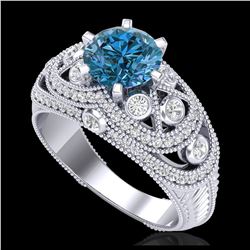 2 ctw Intense Blue Diamond Art Deco Ring 18K White Gold - REF-345A5V - SKU:37978