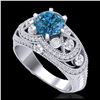 2 ctw Intense Blue Diamond Art Deco Ring 18K White Gold - REF-345A5V - SKU:37978