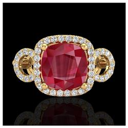 3.15 ctw Ruby & VS/SI Diamond Ring 18K Yellow Gold - REF-76X7R - SKU:23009