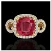 3.15 ctw Ruby & VS/SI Diamond Ring 18K Yellow Gold - REF-76X7R - SKU:23009