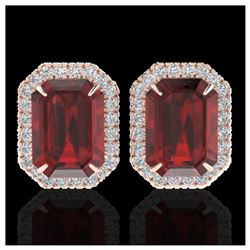 12 ctw Garnet And VS/SI Diamond Earrings 14K Rose Gold - REF-72W7H - SKU:21226