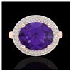 Image 2 : 4 ctw Amethyst & VS/SI Diamond Ring 14K Rose Gold - REF-89F8N - SKU:20901