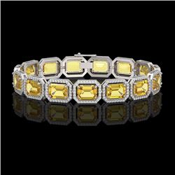 34.91 ctw Fancy Citrine & Diamond Halo Bracelet 10K White Gold - REF-336N4A - SKU:41564