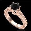 1 ctw Fancy Black Diamond Art Deco Ring 18K Rose Gold - REF-105Y5X - SKU:37570