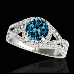 2 ctw SI Fancy Blue Diamond Solitaire Halo Ring 10K White Gold - REF-197Y7X - SKU:33844