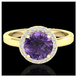 2 ctw Amethyst & Halo VS/SI Diamond Ring 18K Yellow Gold - REF-48M5F - SKU:21618