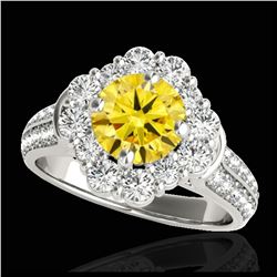 2.16 ctw SI/I Fancy Intense Yellow Diamond Ring 10K White Gold - REF-166A4V - SKU:33956