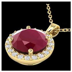 2 ctw Ruby & Halo VS/SI Diamond Necklace 18K Yellow Gold - REF-45N8A - SKU:21574
