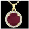 Image 2 : 2 ctw Ruby & Halo VS/SI Diamond Necklace 18K Yellow Gold - REF-45N8A - SKU:21574