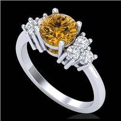 1.50 ctw Intense Fancy Yellow Diamond Ring 18K White Gold - REF-218R2K - SKU:37602