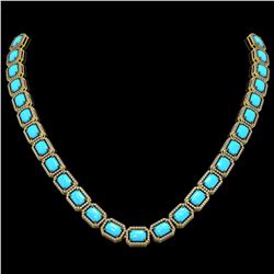 52.89 ctw Turquoise & Diamond Halo Necklace 10K Yellow Gold - REF-670W9H - SKU:46059