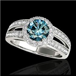 1.60 ctw SI Fancy Blue Diamond Solitaire Halo Ring 10K White Gold - REF-135X2R - SKU:34252