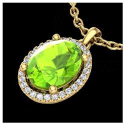2.50 ctw Peridot & VS/SI Diamond Necklace 18K Yellow Gold - REF-51Y3X - SKU:21086