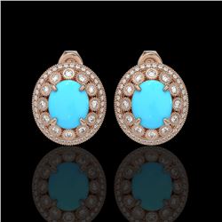9.21 ctw Turquoise & Diamond Earrings 14K Rose Gold - REF-266V4Y - SKU:46105