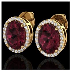5.50 ctw Garnet & VS/SI Diamond Halo Earrings 18K Yellow Gold - REF-62W2H - SKU:20252
